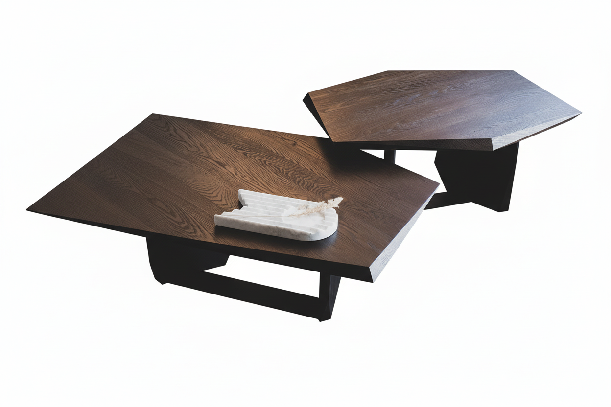 VOCO coffee table stained oak (light brown, dark brown, off white, black)