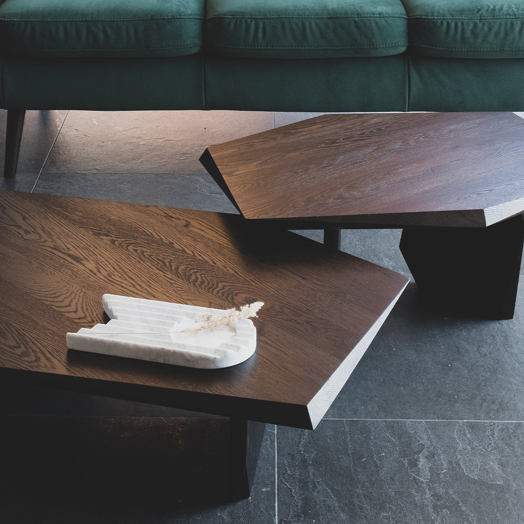 VOCO coffee table stained oak (light brown,  dark brown, off white, black)