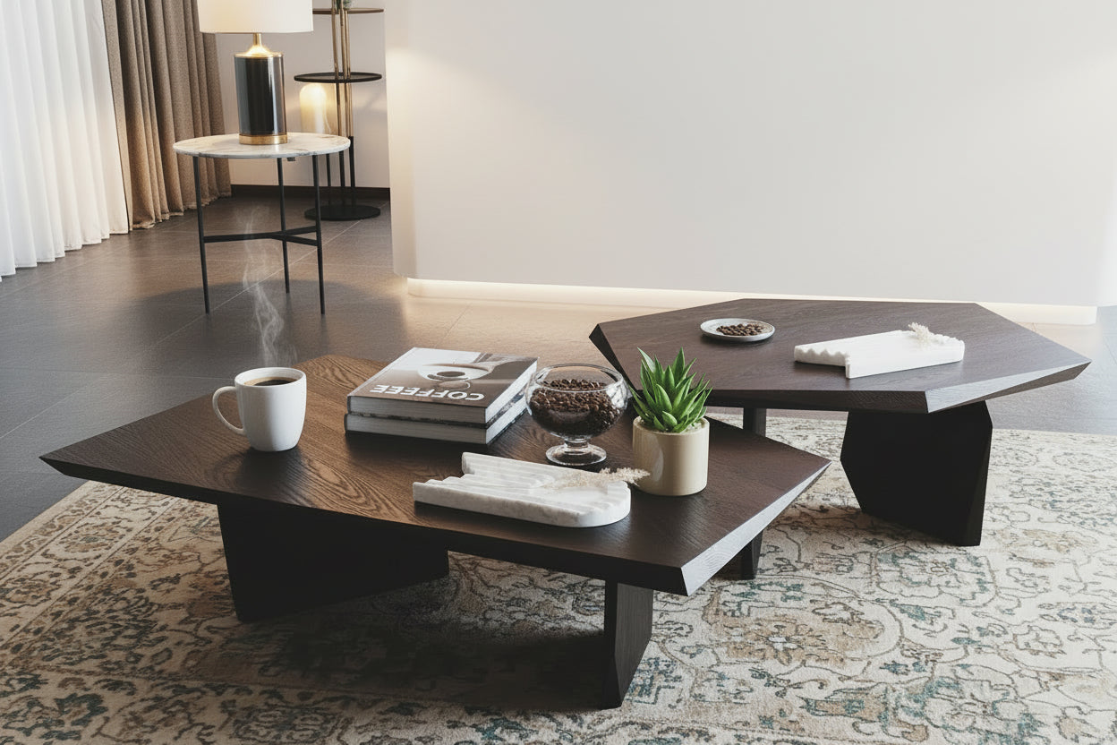 VOCO coffee table stained oak (light brown,  dark brown, off white, black)